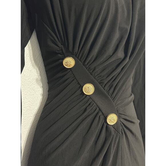 VTG Maxi Ruched Side Old Hollywood Glam Dress 38/40 Black Stunning Romantic - Picture 7 of 16